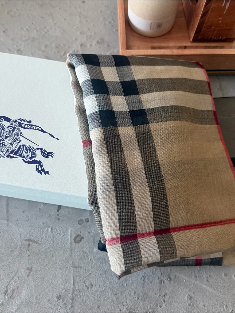 Burberry Giant Check Gauze Wool Silk Scarf Archive Beige 87” x 29” NWT $450